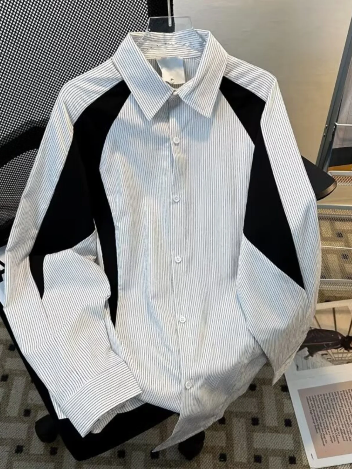 Loose Men's Long Sleeve Shirt Color Block Striped American Style Design Autumn New Arrival Fashionable Outerwear Casual Shirt