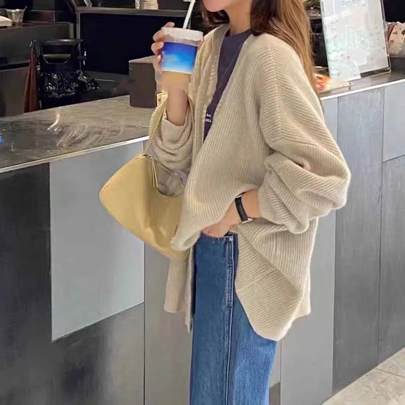 Cardigan lavorato a maglia allentato tutto-fiammifero donna autunno inverno manica lunga scollo a V maglione lavorato a maglia cappotti maglieria casual tinta unita femminile