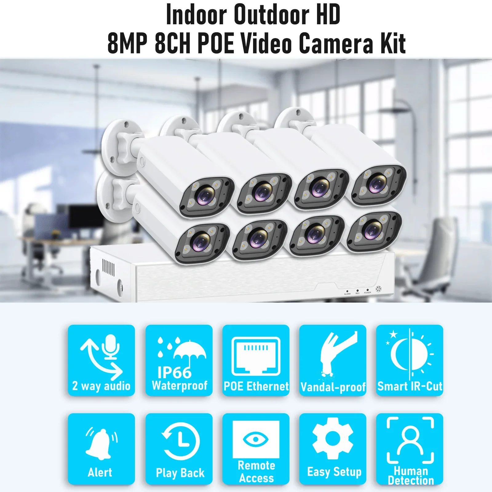 Poe Security Camera System with 2 Way Audio 8MP Color Night Vision Security Outdoor CCTV IP NVR H.265 P2P Set Speaker System