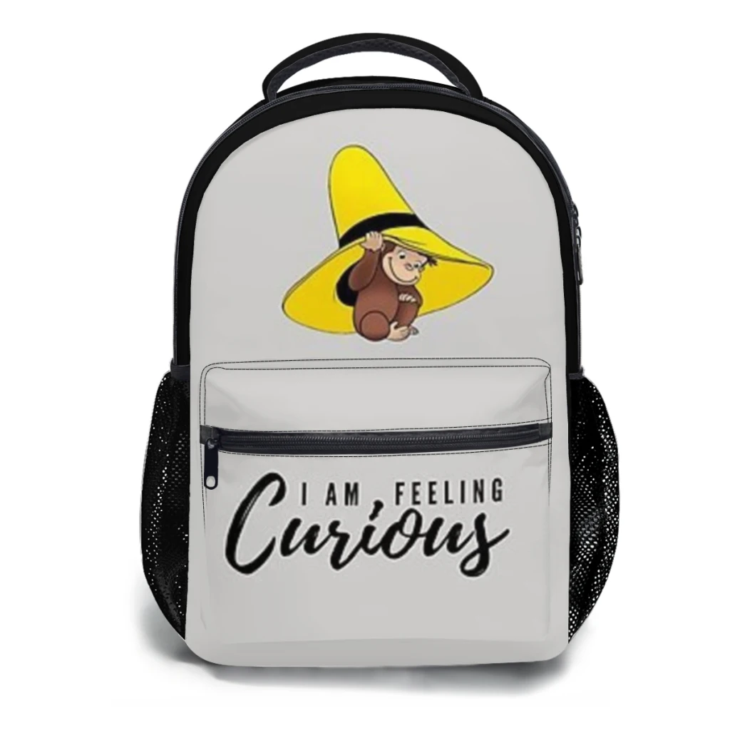 

Cute brown curious monkey with yellow hat for kids I am feeling curious Backpack Bag Large Capacity Trendy Book Bag 17inch