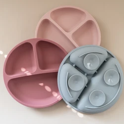 1PC Baby Silicone Tableware Feeding Training Suction Plates Soft Compartment Plate BPA Free Solid Color Baby Food Storage