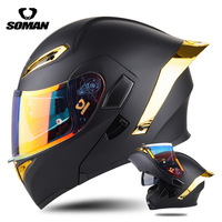 SOMAN Flip up Motorcycle Helmet Capacete Dual Lens Cascos Para Moto DOT Approved Color lens Large tail wing helmet Casco moto