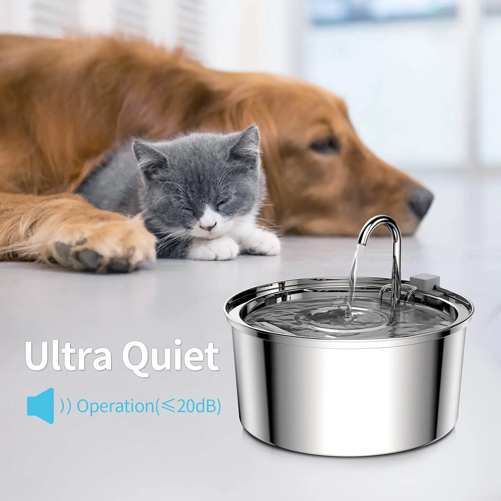 2.5L Automatic Pet Cat Water Fountain  Silent Cat Drinking Fountain Feeder Pet Drinking food grade stainless water dispenser