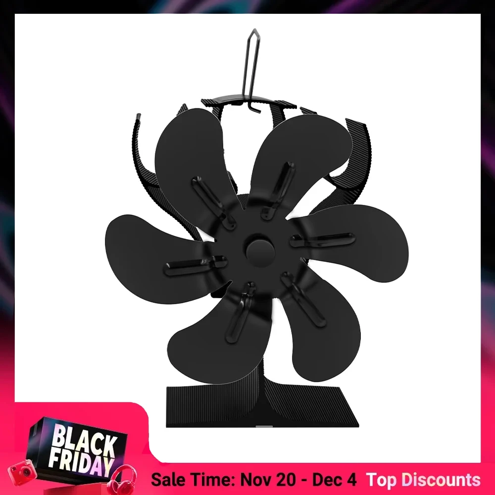 Ventilador de estufa de 6 aspas, ventilador para hogar alimentado por calor, quemador de leña, ventilador ecológico, ventilador silencioso, distribución de calor caliente para el hogar y el invierno