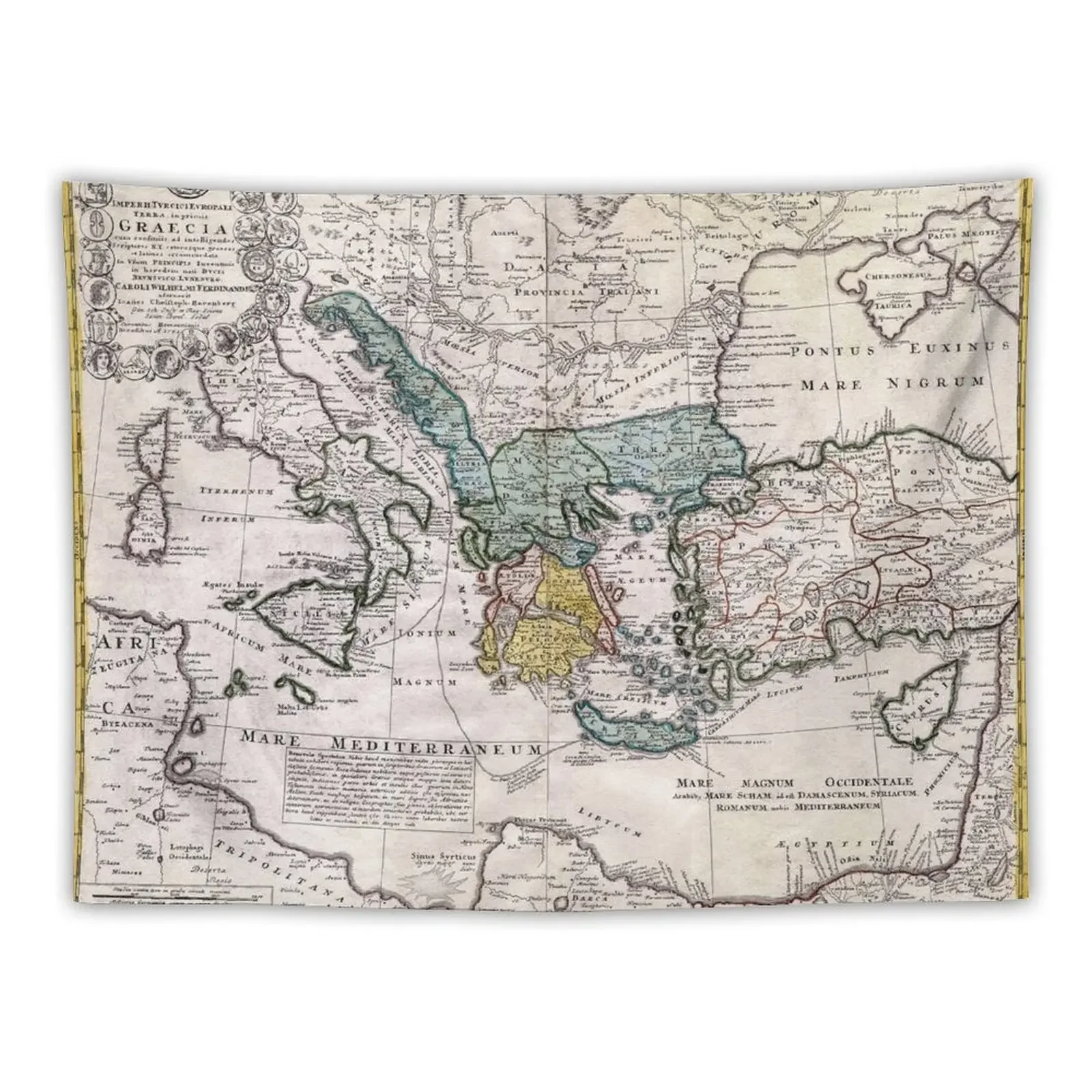 Map of Ancient Greece and the Eastern Mediterranean by Heirs Homann - 1741 Tapestry Room Aesthetic Cute Decor Tapestry