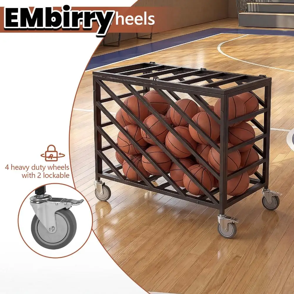 

Basketball Storage Bin with Wheels Rolling Exercise Ball Holder with Lockable Lid for Volleyball Gym Recess Soccer Playground