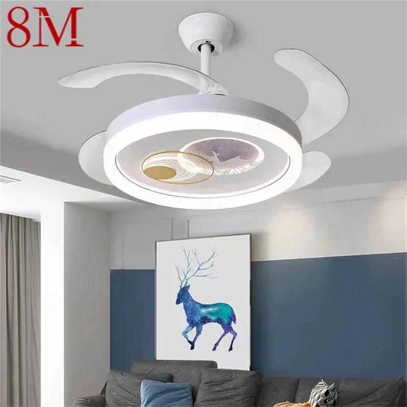 8M Nordic Children Stealth Fan Light LED Modern Living room Restaurant Bedroom Ceiling Fan Light Remote Electric Fan Light