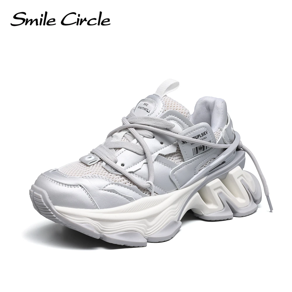 Smile Circle Chunky Sneakers Women's Mesh Lace-up Platform Shoes Round Toe Fashion Casual Sneakers