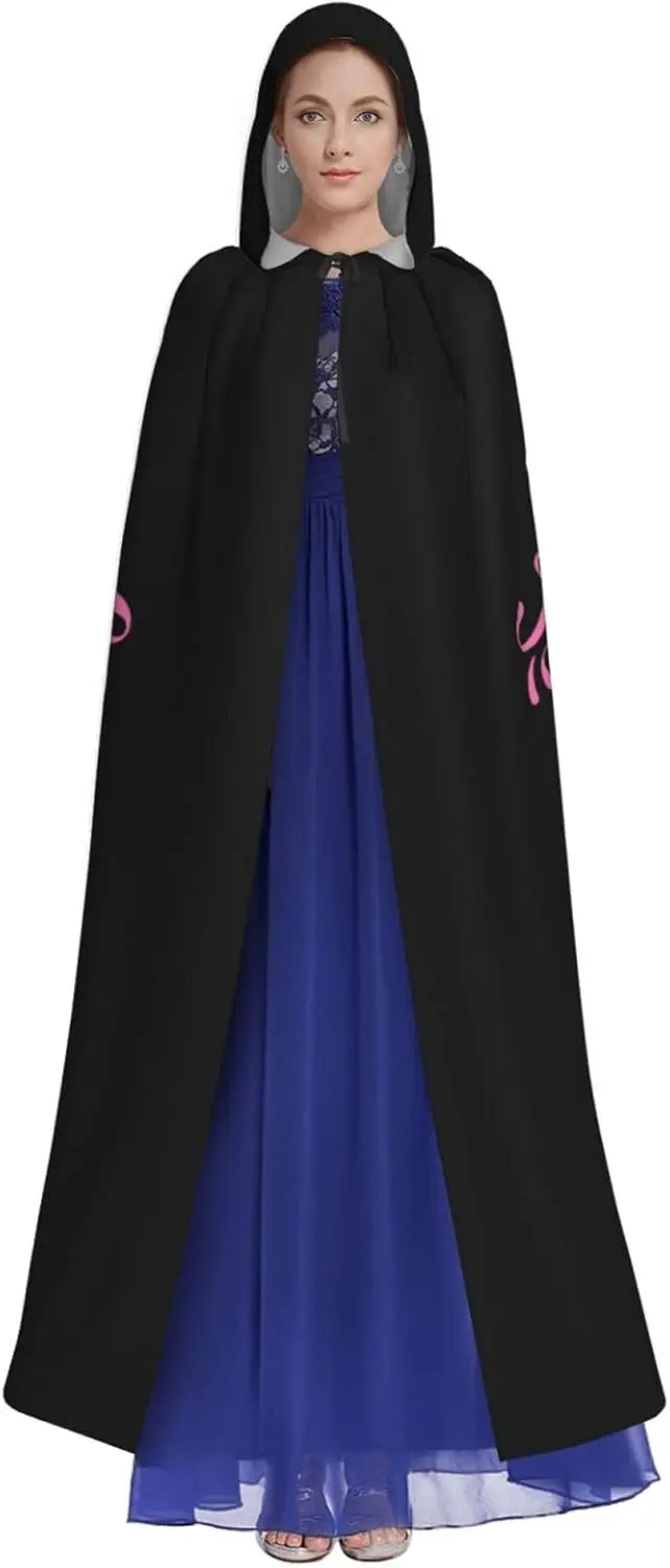 Pink Ribbon Butterfly Breast Cancer Unisex Hooded Cloak Cape for Christmas Halloween Cosplay Costumes