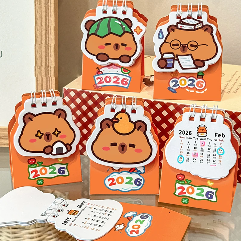 

New 2026 Mini Capybara Desk Coil Calendar Pocket Portable Daily Calendar Planner Desktop Decoration Office Stationery