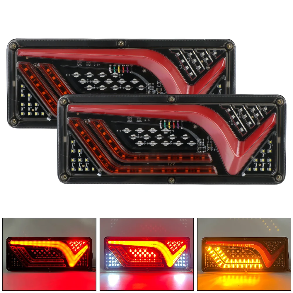 12/24V Dynamic LED Reverse Lamp Turn Signal Rear Brake Lights 2PCS Truck Tail Light Trailer Lorry Bus Camper Caravan