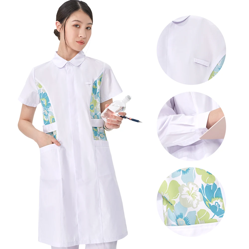 

Женская униформа для салонов красоты и медицинских учреждений: халат медсестры из полиэстера и хлопка, с коротким рукавом, модель 902