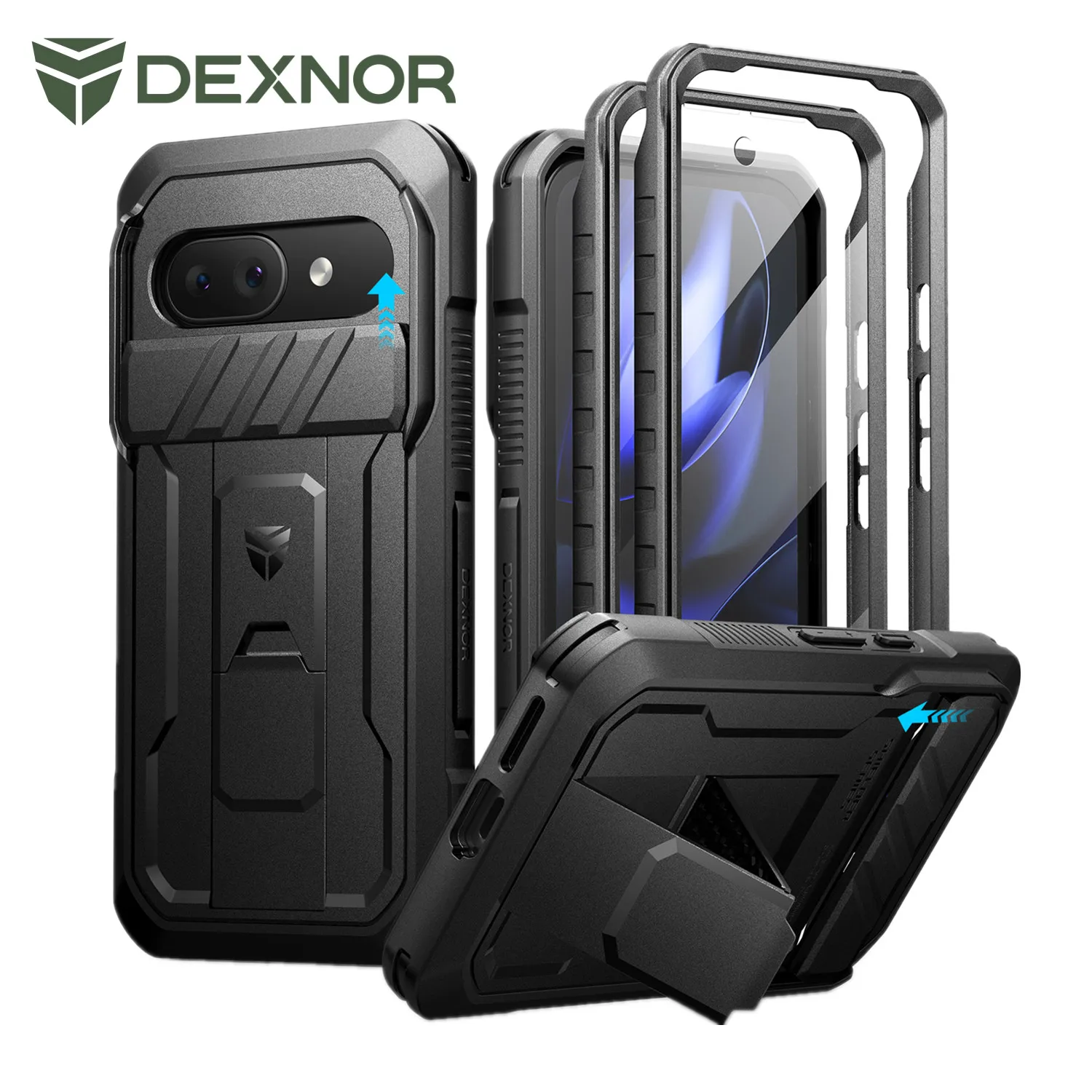 

Dexnor For Google Pixel 9a Case Full Body Rugged Armor Shockproof Case with Camera Cover and Built-in Screen Protector Kickstand