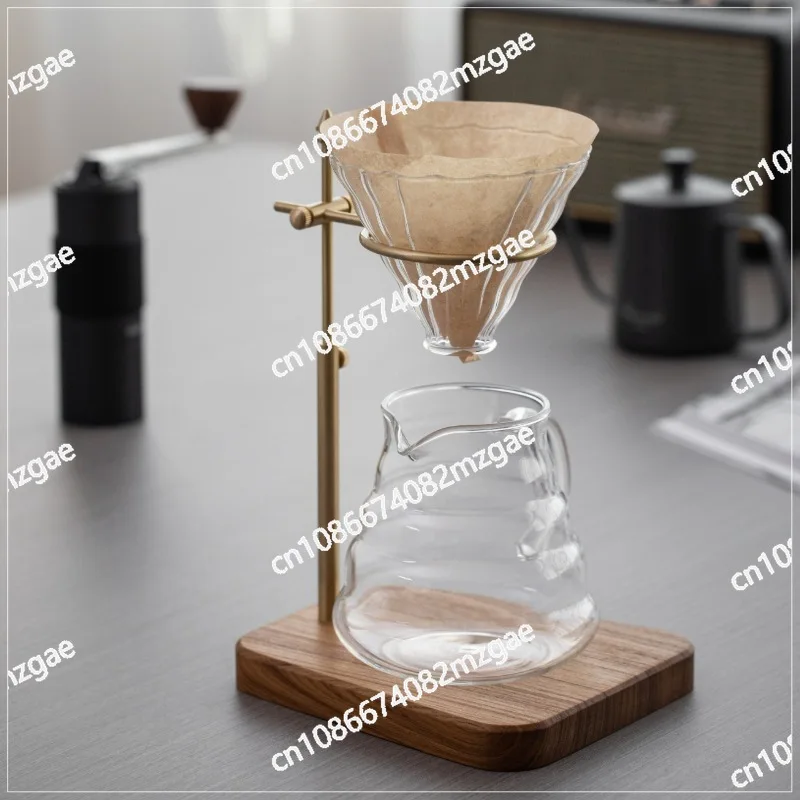 

Brass retro brewed coffee filter walnut base bracket, manually adjustable filter cup matching tool