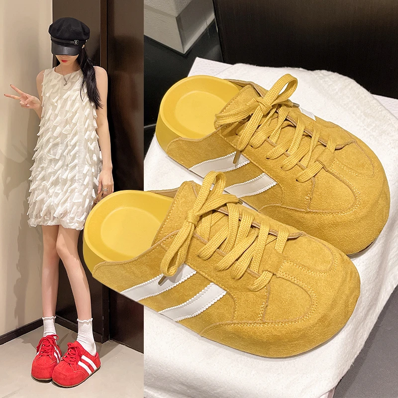 

2026 New Spring and Summer Thick-Soled Open-Toe Slip-On Half-Slipper for Women, One-Step Half-Slip Oxford Shoes