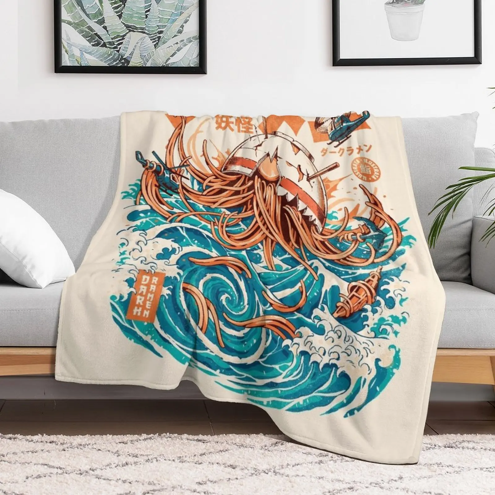 Dark Great Ramen off Kanagawa Throw Blanket Multi-Purpose For Sofa Thin Luxury Blankets