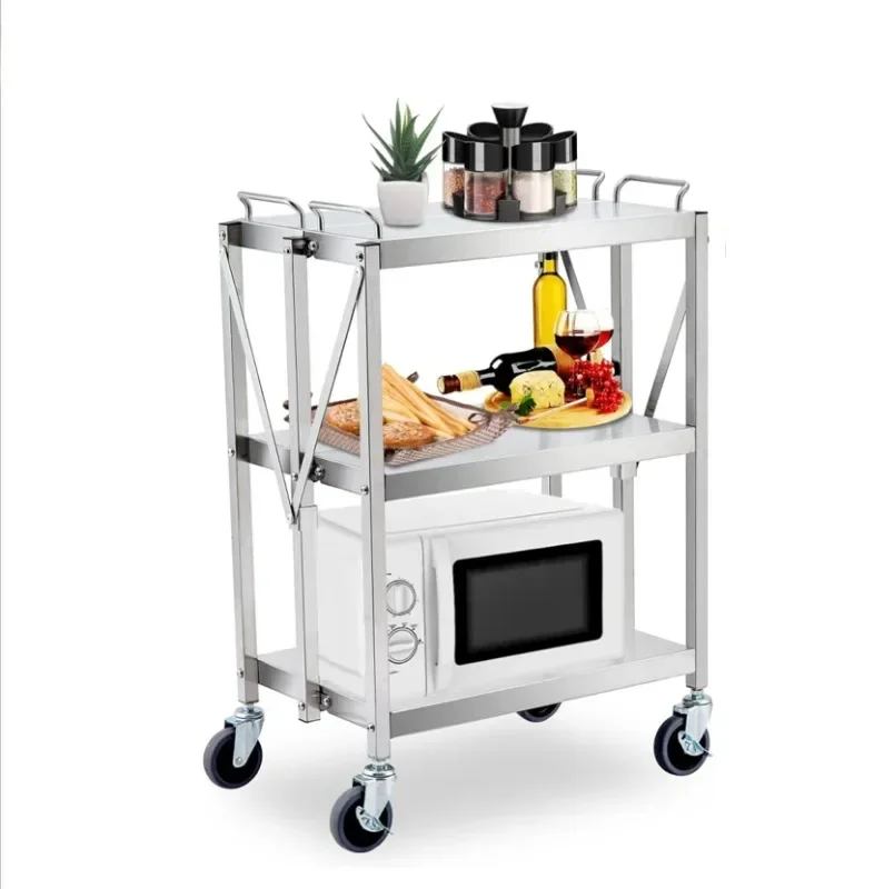 Commercial Stainless Steel Foldable Food Serving Trolley Cart for Hotel Restaurant Kitchen Ues