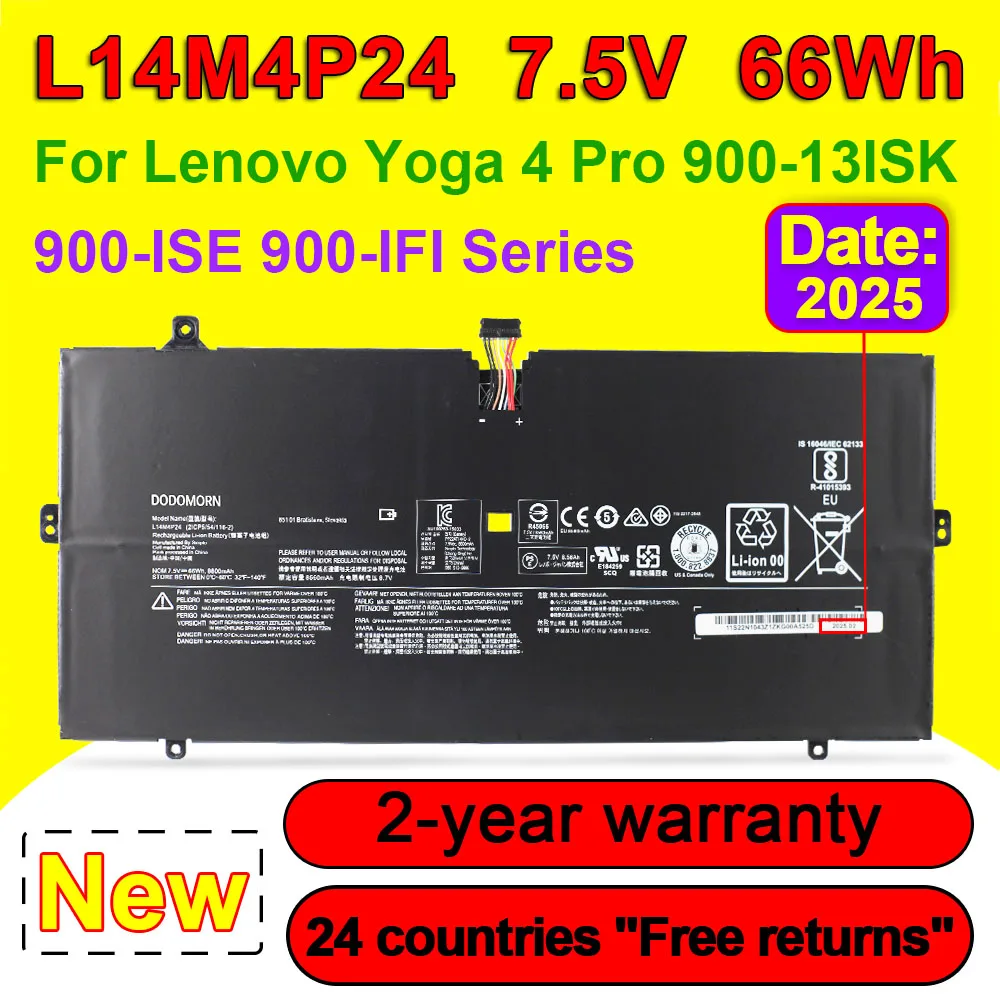 

L14M4P24 для Lenovo Yoga 4 Pro 900-13ISK 900-ISE 900-IFI серии аккумулятор для ноутбука L14L4P24 7,5 В 66 Втч 2ICP5/54/115-2 5B10H43261