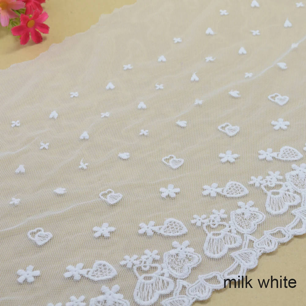 27cm Big Width White Cotton Embroidery Lace French Ribbon Fabric Guipure Diy Trim Warp Knitting Sewing Wedding Accessories#3012