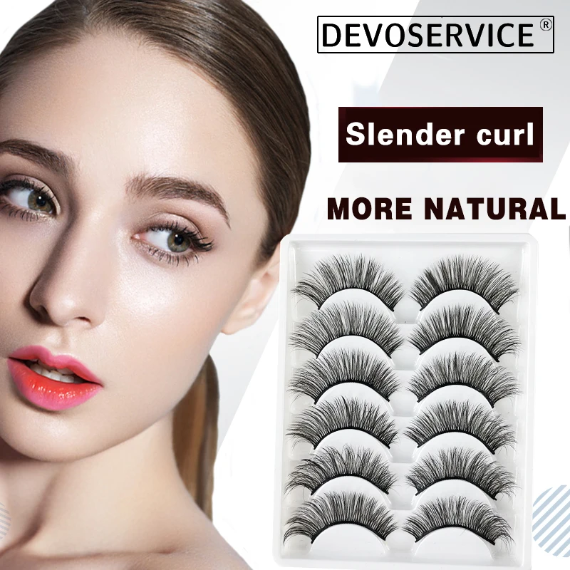 

DEVOSERVICE Nature Curl Lashes 6 Pairs 3D Mink False Eyelashes Cross Eyelashes Extension Make Up Faux Cils Wholesale Pestañas