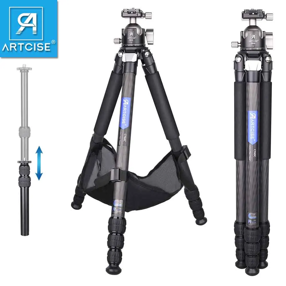 

ARTCISE CT60C 133cm Carbon Fiber Tripod 29mm Tube Professional Ultra Stable&Lightweight Travel Tripod for DSLR Camera,Load 20kg