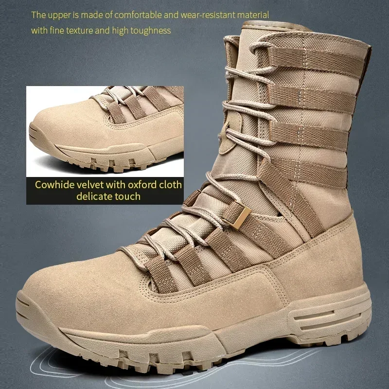 Bota masculina com renda no meio da panturrilha, tênis de cano alto, sapato de trabalho, esporte ao ar livre, deserto