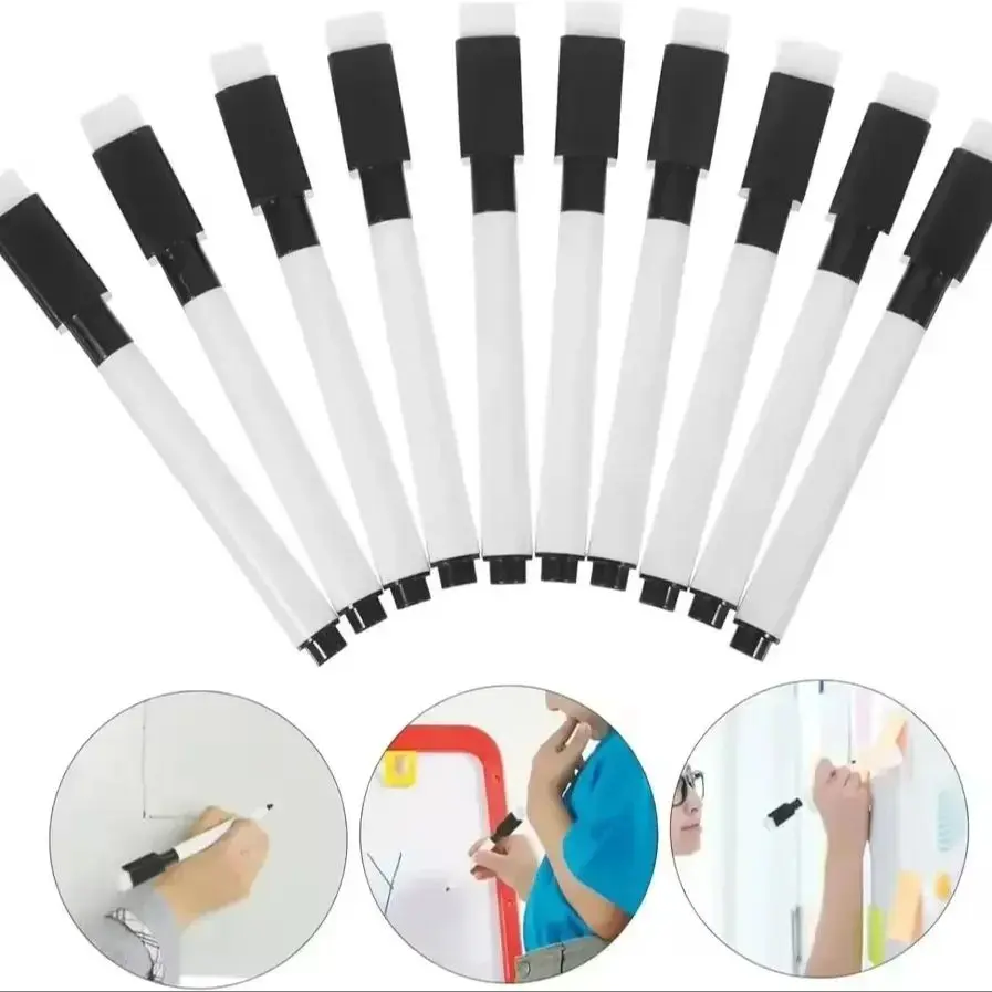 Marqueurs magnétiques effaçables à sec noirs avec capuchon de gomme, tableau blanc, marqueurs effaçables à sec pour salle de classe, stylos effaçables à sec pour la maison, le bureau et l'école