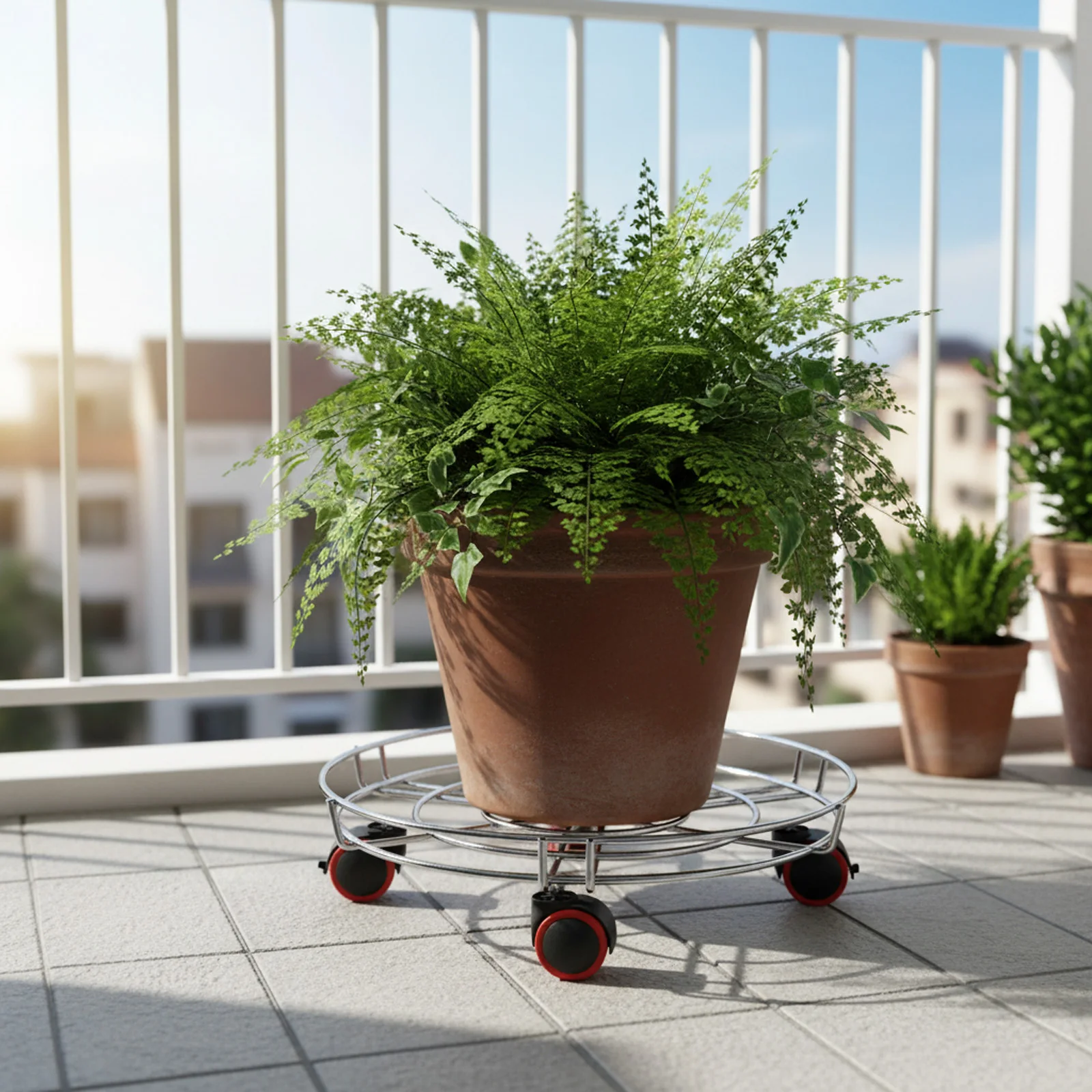 Iron Flower Stand With Wheels Multi Functional Pot Rack Cylinder Storage Easy Moving for Flower Shop Home Garden Tools