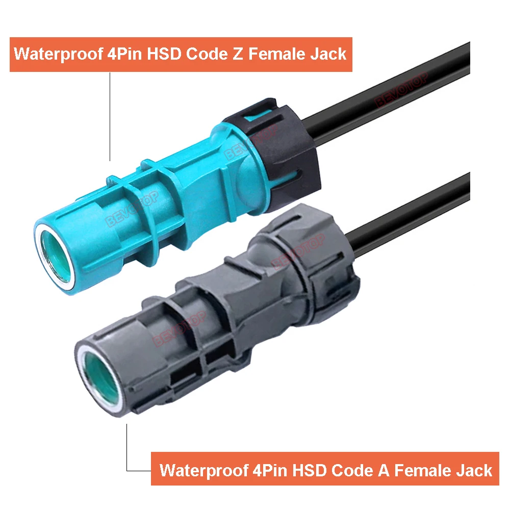 1PCS Waterproof LVDS HSD Video Line Black A to Water Blue Z Female Jack High Speed Wire Harness BEVOTOP Auto 4-Core 535 Cable