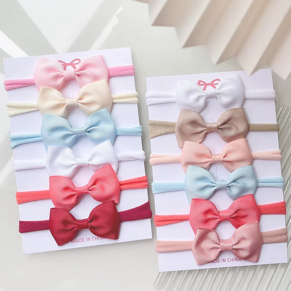 3/4/6 teile/satz elastische Haar bänder für Baby Mädchen einfarbige Kopf bedeckung Grograin Band Bowknot Stirnband Baby Kind Haarschmuck