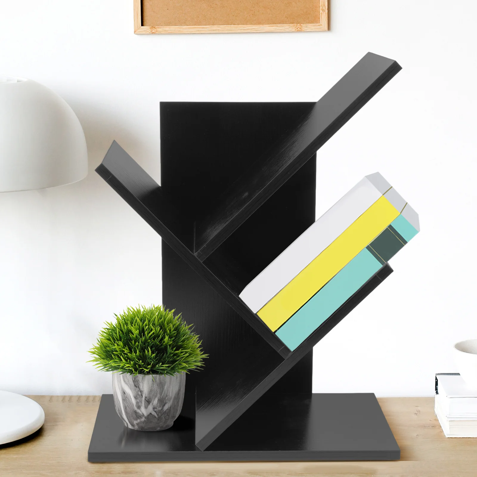 

Desktop Bookshelf Wooden Organizer Rack for Books Magazines Files Living Room Office Stylish Storage Solution Desktop Bookshelf