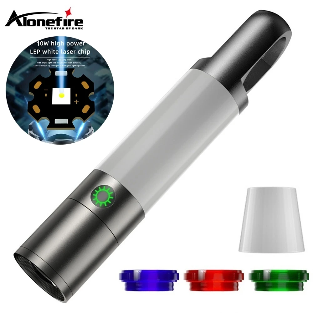 Zoom COB Light Beam LED Flashlight Red Blue Green lamp shade USB Rechargeable Multi purpose Outdoor Hiking Camping Fishing torch
