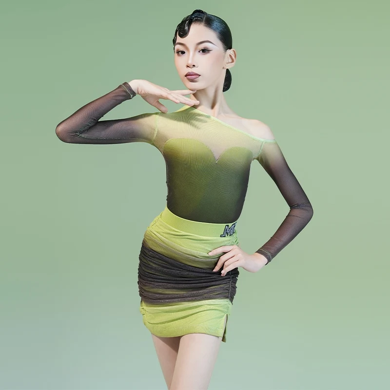 グラデーションカラーラテンダンスドレス女の子社交ダンスプロフェッショナルドレス子供サンバルンバラテンダンス服 SL14061