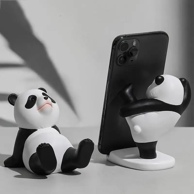 Cute Panda Cell Mobile Phone Holder Creative Panda Figurines Phone Stand Home Office Desk Decoration Ornaments