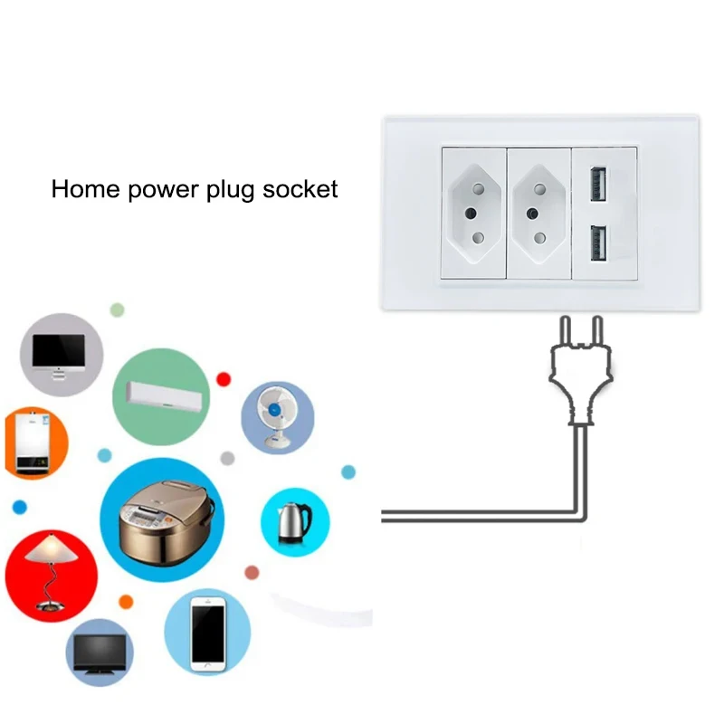 Brazil standard 20A Light Switch with Type-C USB Cable TV port module PC Panel Power Socket Button Home Switches