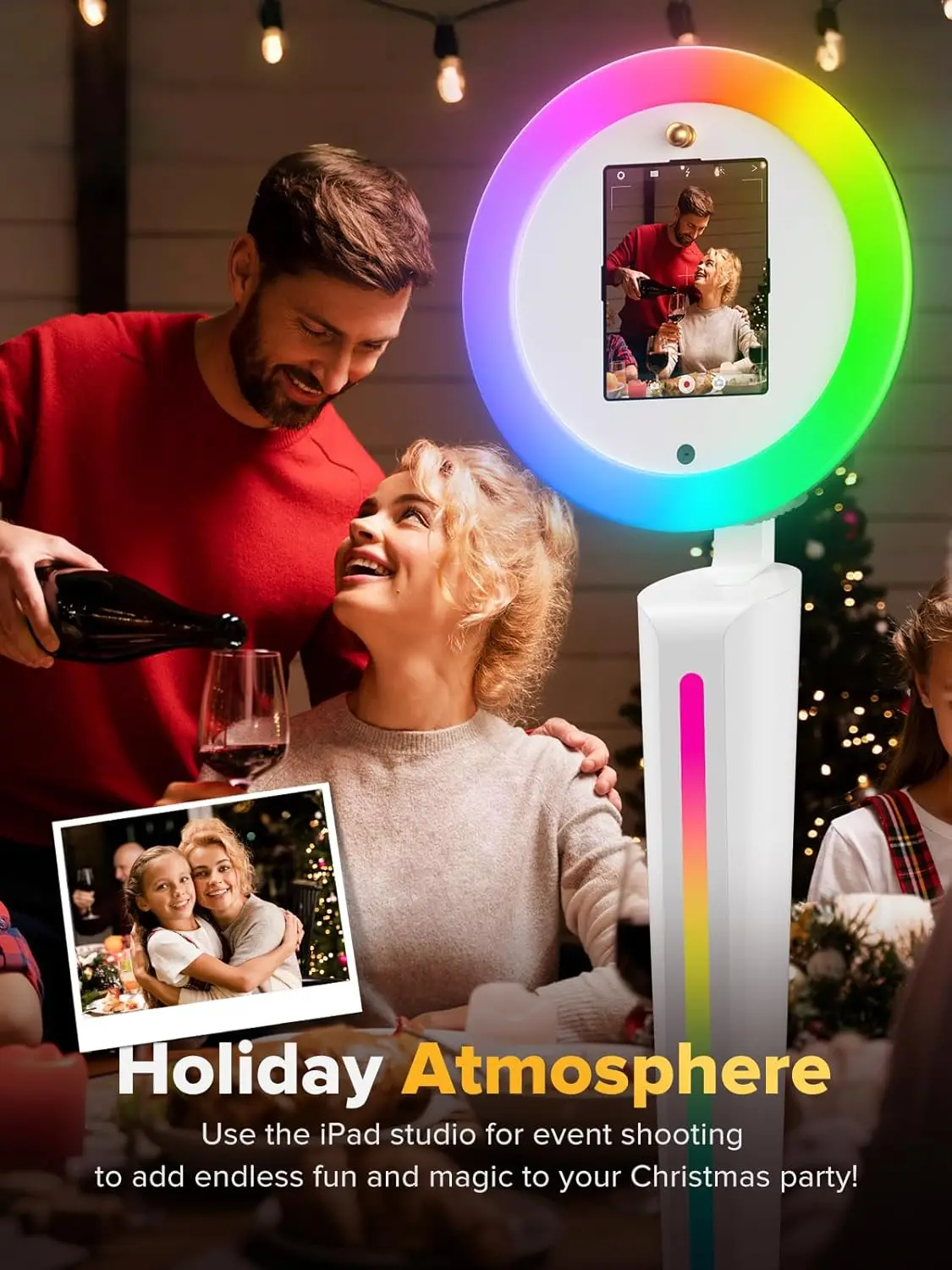 Neson Portable iPad Photo Booth Machine Selfie Stand APP Control RGB Lights Music Sync Compatible with Case For Weddings Parties