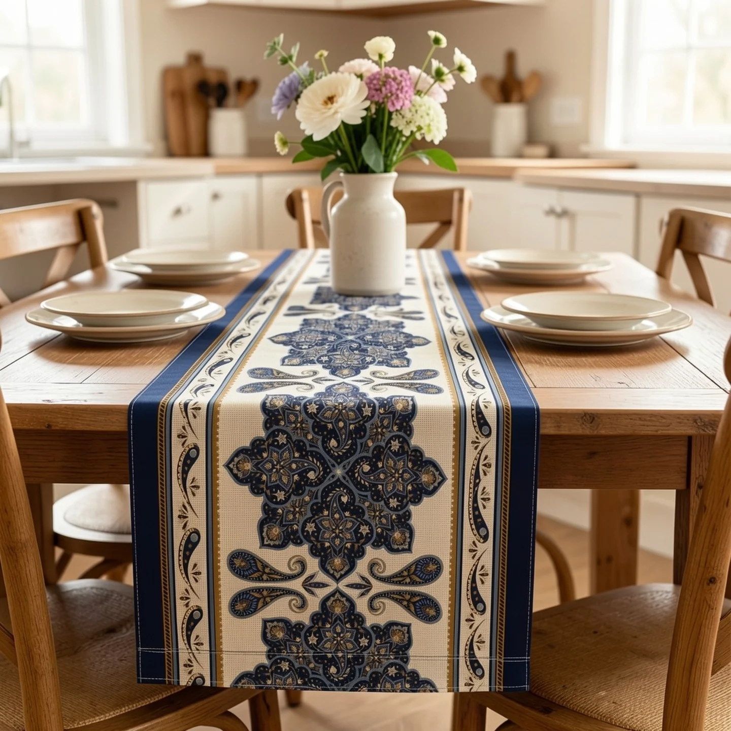 1pc, Boho Bohemia Style Table Runner Burlap Table Decoration For Home Kitchen Dining Dinner Indoor Holiday Farmhouse Decor