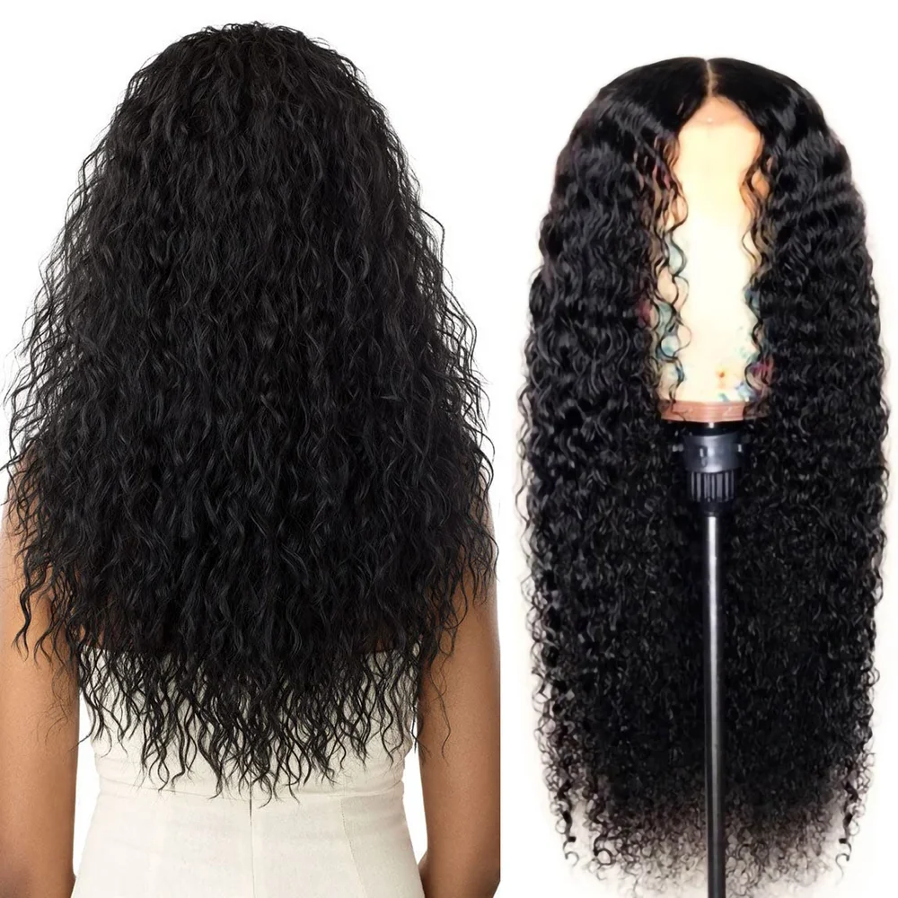 

20-30 дюймов длинный черный цветной синтетический парик Кудрявые вьющиеся парики Полный механизм Симпатичные парики из волос Натуральный черный для женщин Ежедневный парик