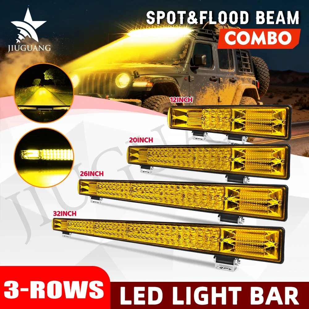 HAOLIDE Led Light Bar Tri-Rows 12inch 3500k Yellow Spot Flood Beam Super Bright IP68  Fireproof Dustproof for  SUV off-road use