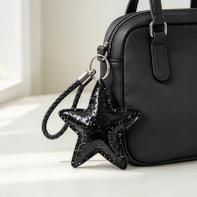 New PU Leather Starfish Bag Charm Cute Y2K Style Laser Star Keychain Decoration Fashion Braided Rope Bag Accessorie Pendant