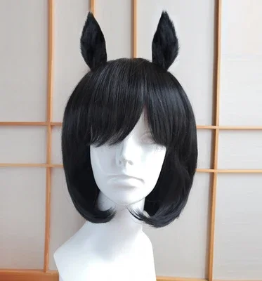 Anime Pretty Derby Eishin Flash Zwarte lange Staart Oor Korte Pruik Cosplay Accessorie Prop voor Vrouwen Halloween Party Cosplay