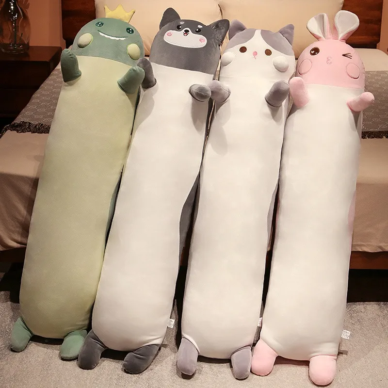 80CM-150CM Kawaii Long Cat/Rabbit/Dinosaur/Husky Pillow Plush Toy Stuffed Doll Soft Sleep Pillow Nap Pillow Birthday Gift