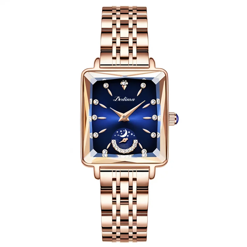 Montres à Quartz carrées en or pour femmes, incrustation de diamants, lune, étoiles, décoration, montre-bracelet de mode, lumière exquise, montres de luxe pour femmes
