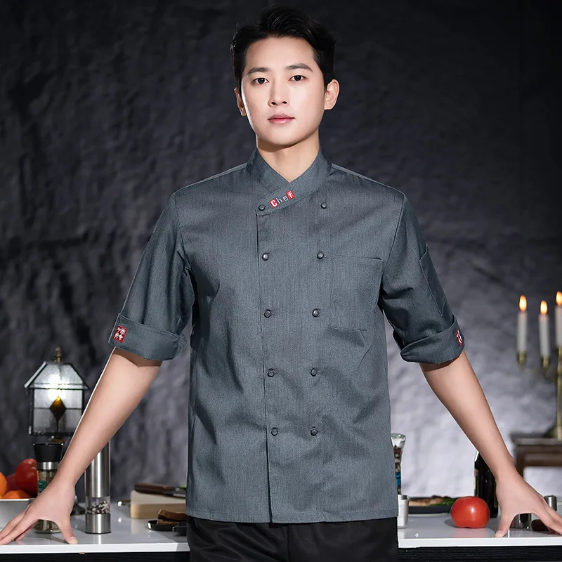 七分袖シェフジャケットホテルレストランキッチンシェフ作業服鍋レストランシェフ服ミッドスリーブ