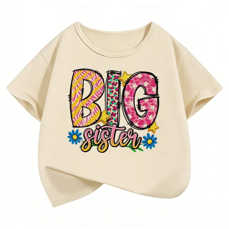 Y2k Colorful Big Sister Letter Printed T Shirts Manga Kids Children's T-shirt Shirt Sleeve Girls Summer Spring Casual Top Tee