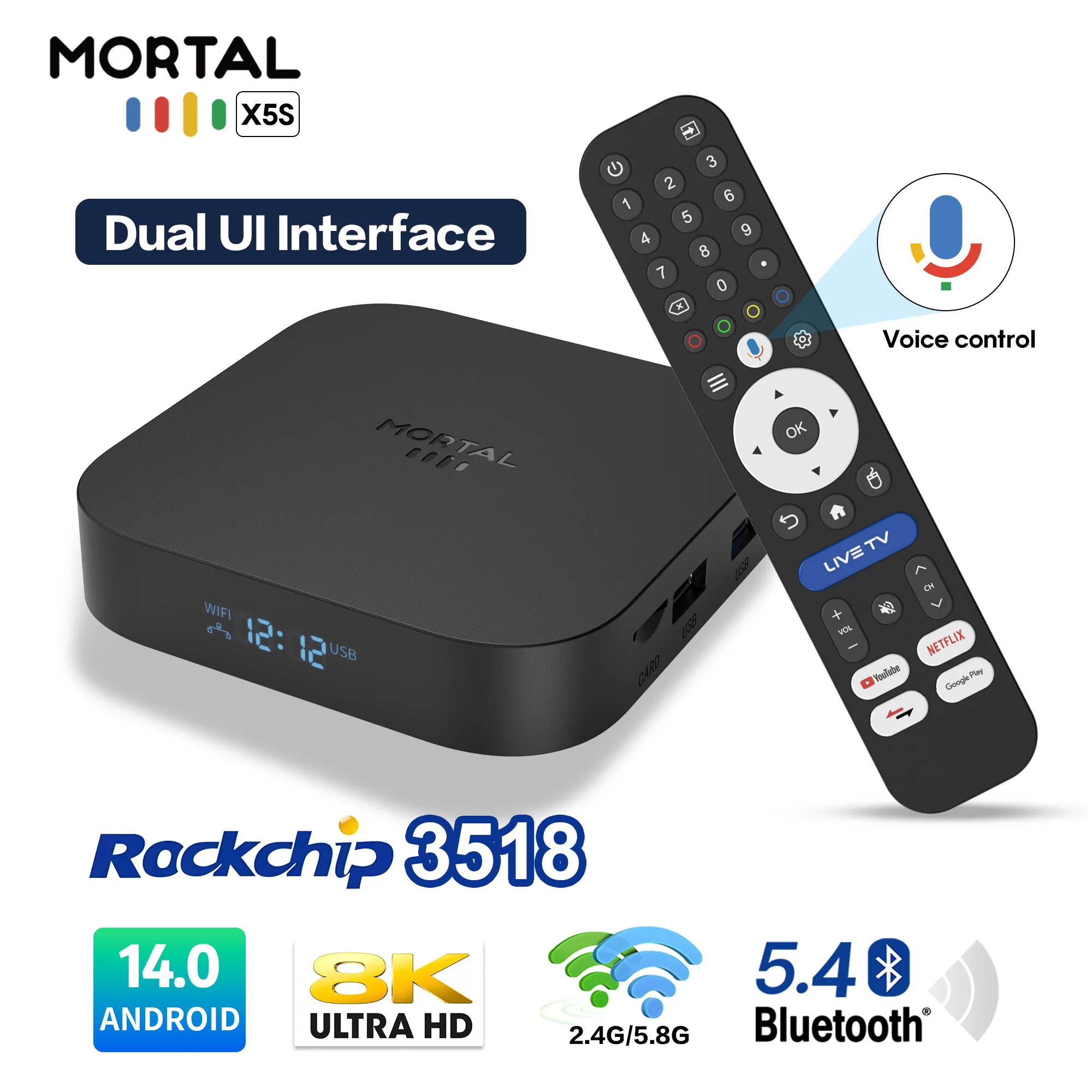 2026 Nuovo Smart Streaming TV Box X5S con Chip RK3518, Sistema Dual Android 14, Wifi 6, BT5.4+2.3, 8K, Doppia Interfaccia Utente, Set-Top Box per Ripr