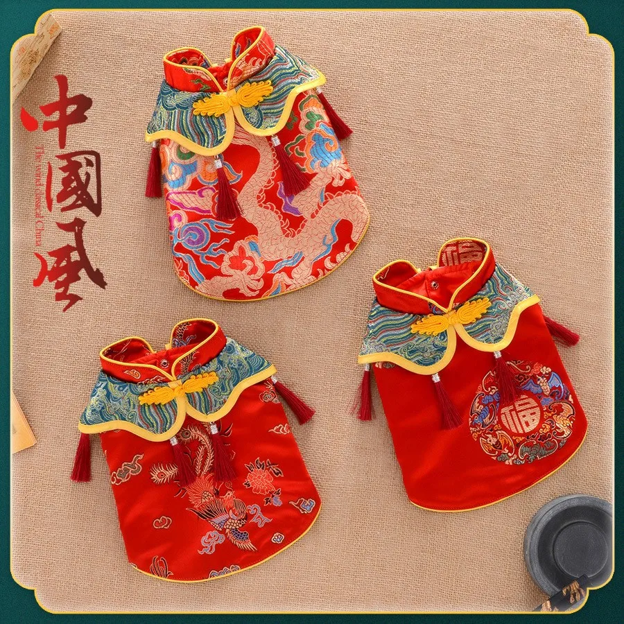 

Dog Tang Suit Spring And Summer Thin Pet Chinese Han Suit Teddy Bitter Bear New Year Wedding Red Dress Cat New Year Dress