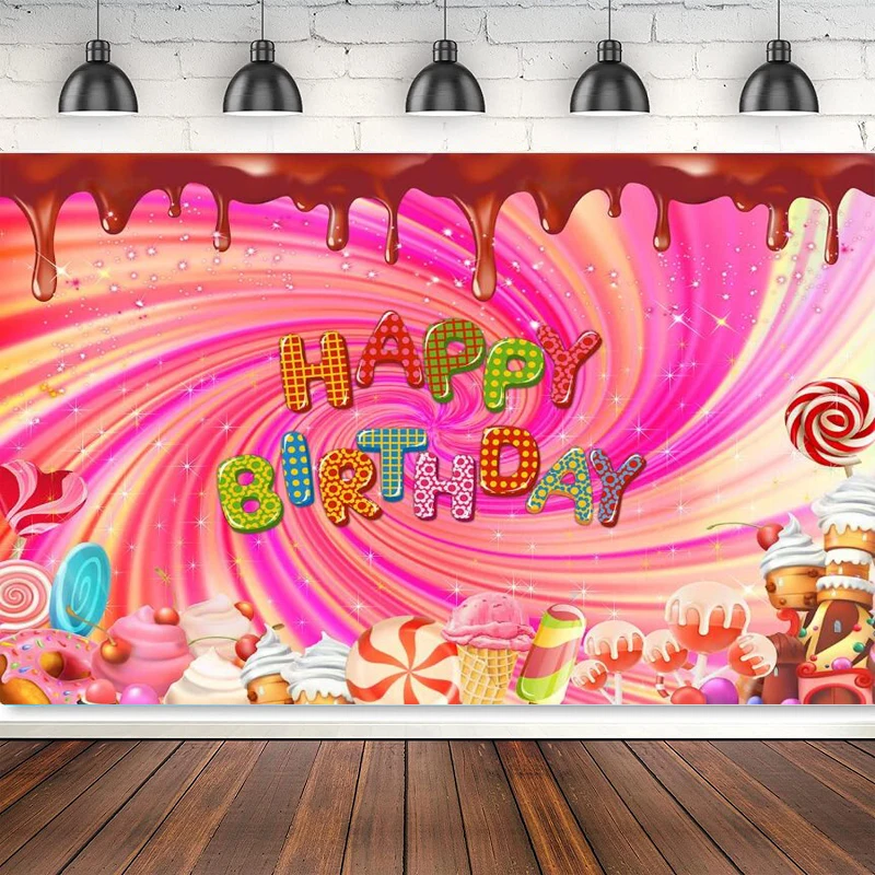 Happy Birthday Photography Backdrop Chocolate Rainbow Sweet Candy Party For Children Baby Shower Background Lollipop Decoration