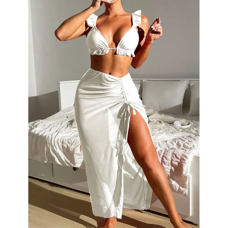 2024New Bikini Three Piece Swimsuit Sunscreen Gauze Skirt Vacation Beach Swimsuit