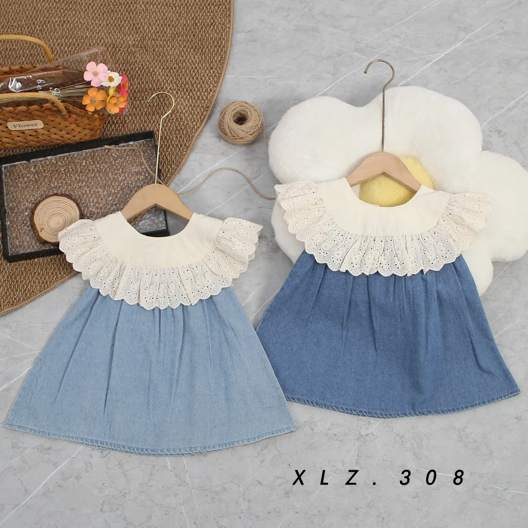 

Wholesale of Children's Clothing, Girls' Doll Collar Sleeveless Denim Dress Princess Dress Children's Clothing